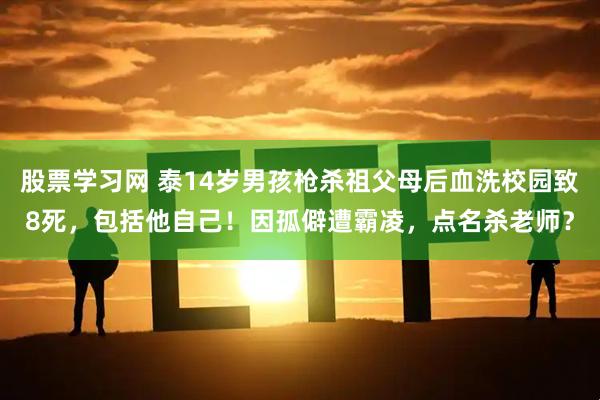 股票学习网 泰14岁男孩枪杀祖父母后血洗校园致8死，包括他自己！因孤僻遭霸凌，点名杀老师？